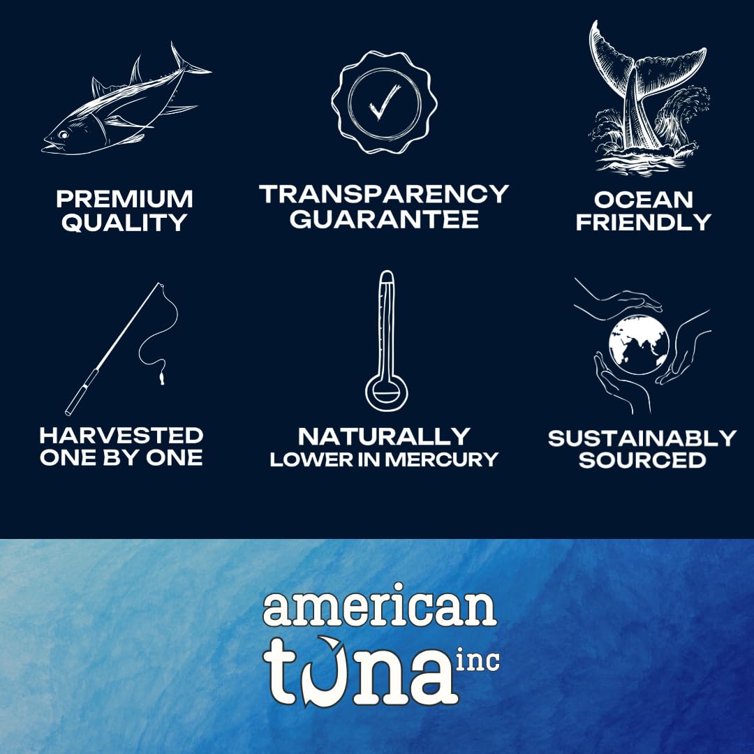 American Tuna Sushi-grade Wild Albacore Tuna Fish - No Salt Added, Wild Caught, MSC Certified, Pole Caught | (12) 6 Ounce Cans | Super Premium Canned Tuna