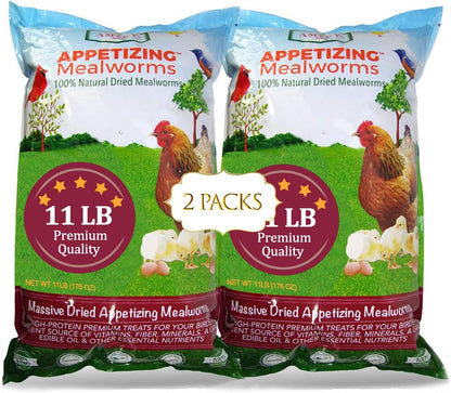 Amzey Appetizing Mealworms 22lbs-100% Non-GMO Dried Mealworms - High-Protein Meal Worm Treats -Perfect for Your Chickens,Ducks,Wild Birds,Turtles,Hamsters,Fish