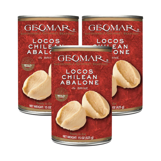 GEOMAR Locos (Chilean Abalone) in Brine - Hand Caught by Divers - Nutritious Seafood Delicacy - High in Protein and Ready-to-Eat - 3 Pieces per Can (15 oz) 3 Pack