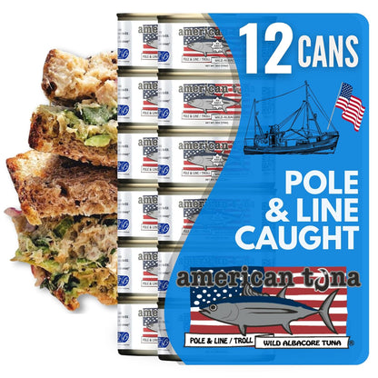 American Tuna Sushi-grade Wild Albacore Tuna Fish - No Salt Added, Wild Caught, MSC Certified, and Pole Caught | (12) 6 Ounce Cans