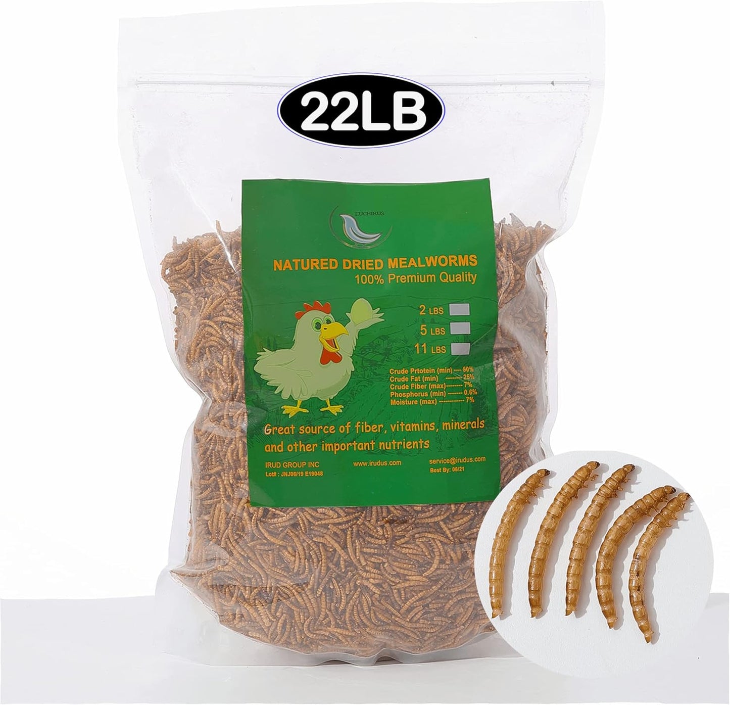22 LBS Non-GMO Dried Mealworms for Wild Bird Chicken Fish,High-Protein,Large Meal Worms.