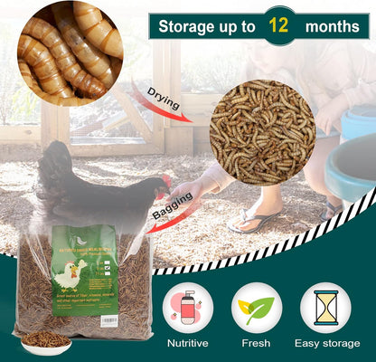 22 LBS Non-GMO Dried Mealworms for Wild Bird Chicken Fish,High-Protein,Large Meal Worms.