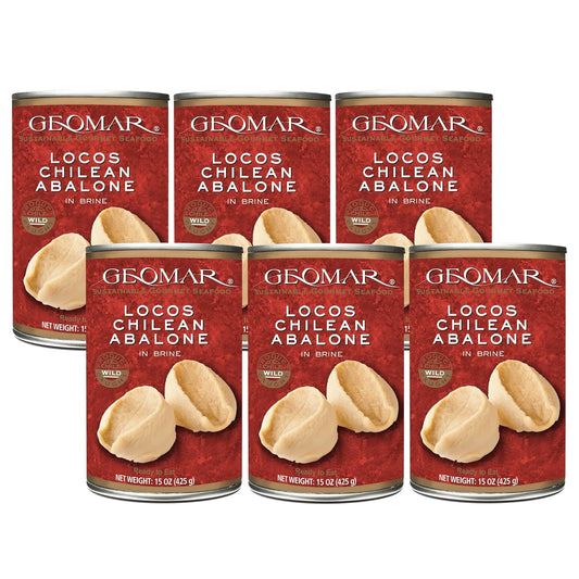 GEOMAR Locos (Chilean Abalone) in Brine - Hand Caught by Divers - Nutritious Seafood Delicacy - High in Protein and Ready-to-Eat - 3 Pieces per Can (15 oz) 6 Pack